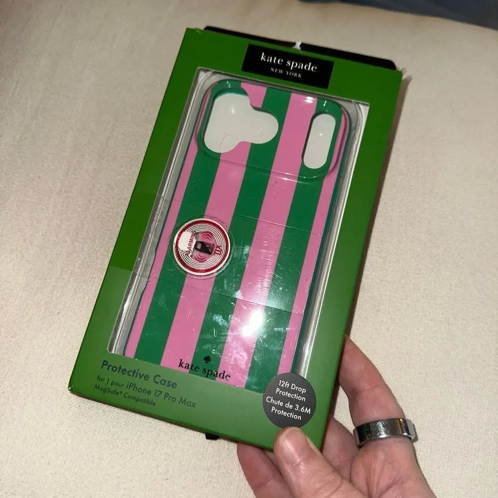 Kate Spade New York iPhone 17 Pro Max Phone Case Pink Green Stripes NWT